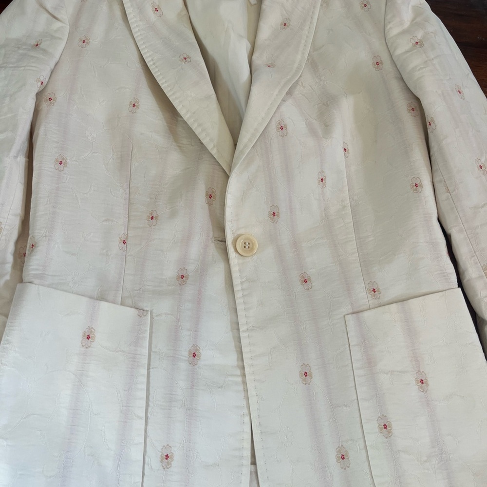 Cream Blazer with Pink Dot Embroidery